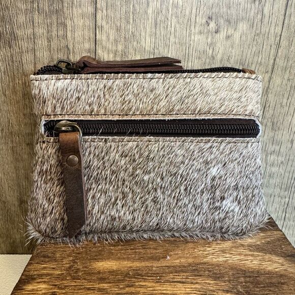 Double Zip Pouch Genuine Cow Hide & Leather Wallet NeW FAST SHIP - Picture 1 of 3